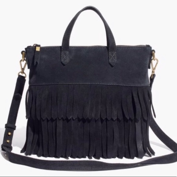 Madewell Handbags - Madewell Black Suede Fringe Mini Transport Tote